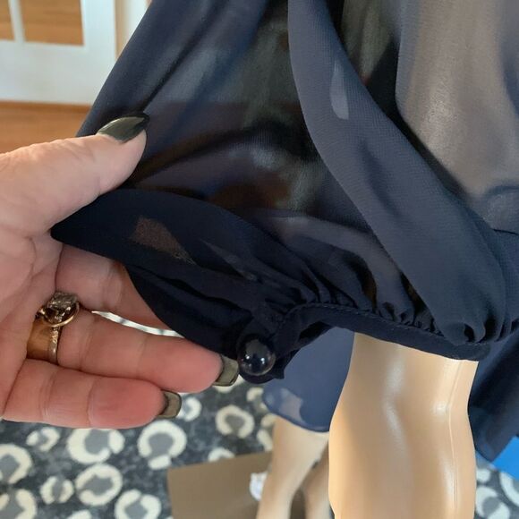 ASOS Navy Deep V Chiffon Sleeve Grecian Cocktail Dress sz 4 EUC - Picture 3 of 6